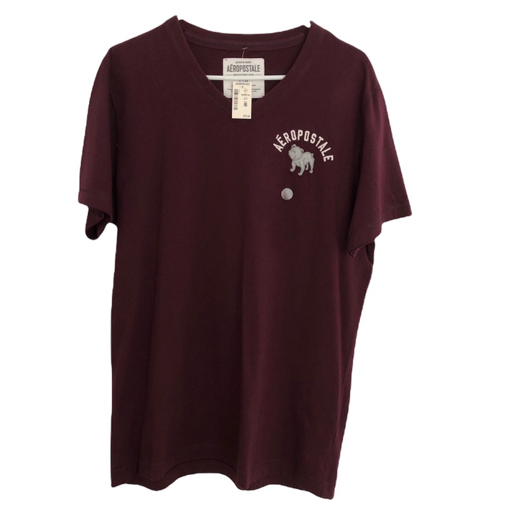 Aeropostale Men Wine Color V-neck Short sleeve T-shirt, Size Large